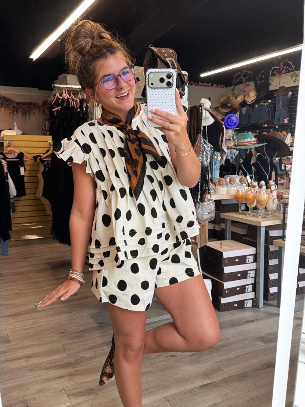 Polka Dot Ruffle Short Set - Ivory/Black - Picture 6 of 7